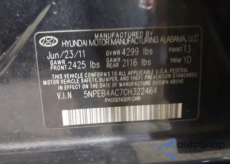 2012 Hyundai Sonata Gls из США, поврежденный, VIN 5NPEB4AC7CH322464